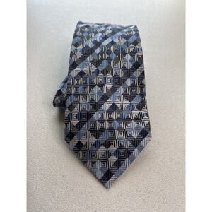 Valerio Garati Hand Made Blue and Gray Checkered 100% Silk Designer Tie